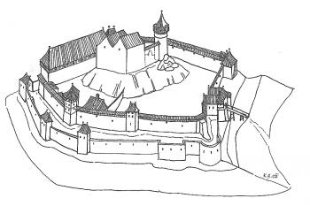 Frejštejn - autorova vize podoby sídla  ze 14. století (© Karel Světlík, 01/2010)