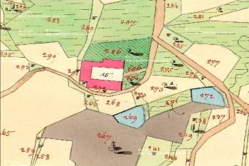 vyznačení folwarku, bývalého panského sídla ve Vělopolí, na mapě stabilního katastru ze 30. let 19. století ( © ČÚZK)