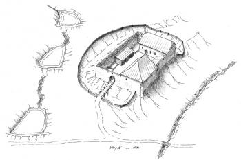 rekonstrukce možné podoby panského sídla ve Vělopolí kolem r. 1530 ( © Jan P. Štěpánek 2009)