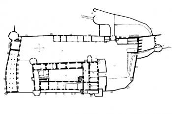 půdorys přízemí (© A. Prokop, Die Markgrafschaft Mähren in kunstgeschichtlicher Beziehung 3., Wien, 1904.)