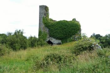 Západní průčelí donjonu. Napravo je patrná část jižní obvodové hradby. (© Pavel Semple, 07/2017)