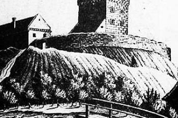 Tvrz od jihu, 1846 ( © Jiří Úlovec; Ohrožené hrady, zámky a tvrze, str. 358)