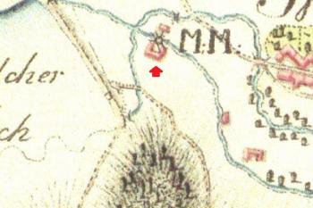 panský dvůr na I. vojenském (josefské) mapování 1764-1783 (© zdroj: http://oldmaps.geolab.cz/map_viewer.pl?lang=cs&map_root=1vm&map_region=mo&map_list=m051)