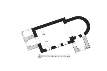 půdorys kostela (© Jan Sommer a Kristina Uhlíková (ed.): Fontes historiae artium XIV: Soupis památek historických a uměleckých v politickém okresu ledečském. Edice nedokončeného rukopisu, Artefactum, Praha 2010)