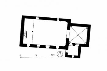 půdorys kostela (© Benesch, Evelyn, ed.: Dehio-Handbuch - Die Kunstdenkmäler Österreichs - Niederösterreich, 1 nördlich der Donau, Schroll, Wien 1990)