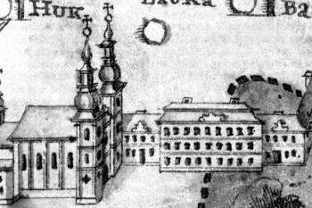 podoba piaristického areálu na výřezu z map řádové provincie z r. 1780 (© Dušan Foltýn a kol.: Encyklopedie moravských a slezských klášterů, Libri, Praha 2005)