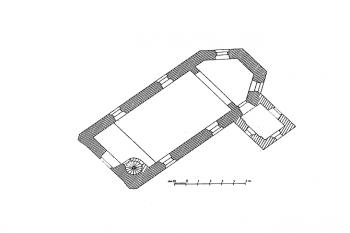 půdorys kaple ( © Antonín Podlaha: Soupis památek historických a uměleckých v Království Českém, sv. 09 Politický okres Rokycanský, Archaelogická komise při České akademii císaře Františka Josefa pro vědy, slovesnost a umění, Praha 1900)
