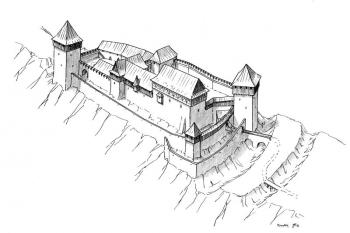 rekonstrukce možné podoby hradu Hradec kolem roku 1500 ( © Jan P. Štěpánek 09/2013)