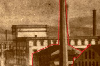 Tkalcovna Málkovice ve výřezu historické fotografie z počátku 90. let 19. století (© Muzeum Beskyd Frýdek - Místek)