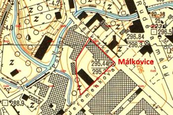 Málkovice vyznačené na topografické mapě z roku 1952 ( © ČÚZK)
