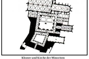 Původní půdorys kláštera minoritů s kostelem (©  http://www.minoritenkirche-wien.info)