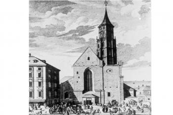 kostel na počátku 18. století (© zdroj: http://cityabc.at)