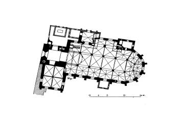 půdorys kostela (© Nottbeck, Eugen von; Neumann, Wilhelm: Geschichte und Kunstdenkmäler der Stadt Reval (Band 2): Die Kunstdenkmäler der Stadt — Reval: Kluge, 1904)