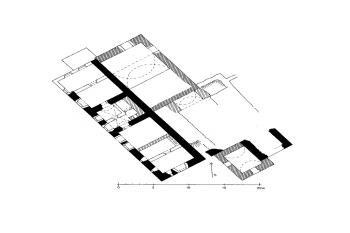 půdorys tvrze (© Jiří Úlovec: O tvrzi a zámku v Obděnicích u Vysokého Chlumce, Podbrdsko XVI/2009, Státní okresní archiv Příbram a Hornické muzeum Příbram, Příbram 2009)