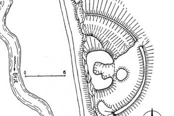 půdorys hrádku (© M. Plaček: Ilustrovaná encyklopedie moravských hradů, hrádků a tvrzí, Libri, Praha 2001)