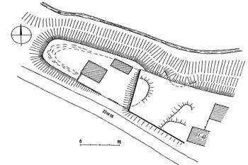půdorys tvrziště (© M. Plaček: Ilustrovaná encyklopedie moravských hradů, hrádků a tvrzí, Libri, Praha 2001)