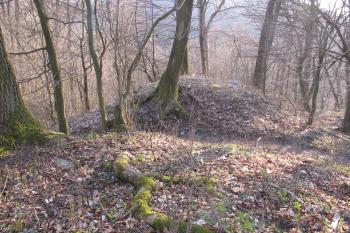 Vnitřní násep /val/ od východu, s průchodem do předhradí (© Dušan Dohňanský 04/2020)