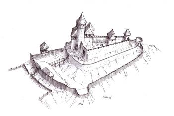teoretická rekonstrukce středověké podoby hradu ( © Jan P. Štěpánek 2009)