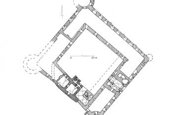 půdorys hradu (© Józef Pilch podle B. Guerquina (in Józef Pilch: Leksykon zabytków architektury Dolnego Śląska, Arkady, Warszawa, 2005))