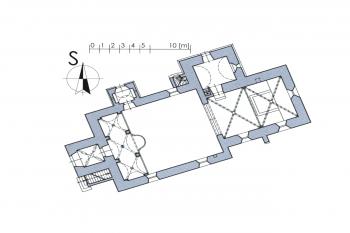 půdorys kostela (© Lavička, Roman: Pozdně gotické kostely na rožmberském panství. Národní památkový ústav, územní odborné pracoviště v Českých Budějovicích, České Budějovice 2013)