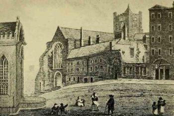 George Grattan (1815-1819). Katedrála od JZ. (©https://archiseek.com/2010/1172-christ-church-cathedral-dublin/)