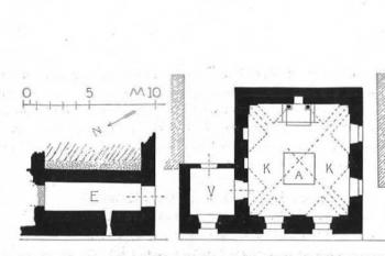 Půdorys přízemí synagogy (Topographie der historischen und kunstgeschichtlichen Denkmale in den Bezirken Tepl und Marienbad / Anton Gnirs)