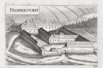 Pohled na areál od západu (© Georg Matthäus Vischer (1672))