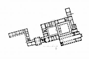 půdorys kláštera (© Benesch, Evelyn, ed.: Dehio-Handbuch - Die Kunstdenkmäler Österreichs - Niederösterreich, 1 nördlich der Donau, Schroll, Wien 1990)