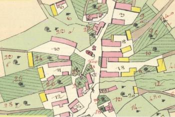 kaple na mapě z r. 1834. (© zdroj: https://archivnimapy.cuzk.cz)