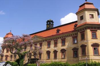 pohled od jihozápadu na vstupní průčelí zámku ( © Jan P. Štěpánek 05/2008)