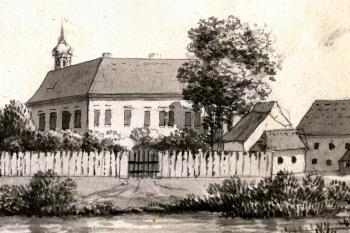 pohled od západu na kresbě Bedřicha ze Schwarzenbergu, asi 1. čtvrtina 19. století (© Sbírka alb, grafických listů a fotografií, Český Krumlov, SOA Třeboň, pobočka Český Krumlov. fotorepro www.veduty.cz)