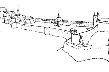 schématický pohled na hrad počátkem 18. století ( © archiv J. Tichánka)