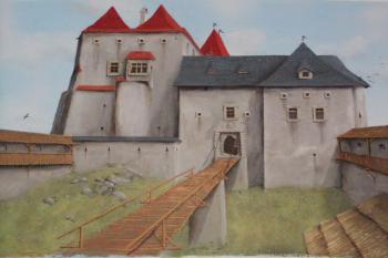 obraz D. Figela, stav hradu kolem r. 1600 ( © www.janackovy-hukvaldy.cz)