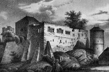 zřícenny paláce na konci 19. století ( © B. Grueber, cca 1870)