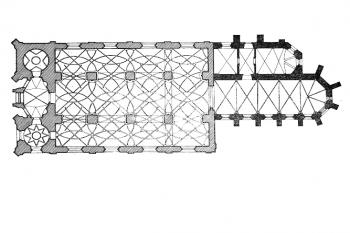 půdorys klášterního kostela (© Průvodce expozicí: Jan Santini / Život a dílo, Státní zámek Žďár nad Sázavou, 1977.)