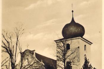 kostel sv. Mikuláše (pohlednice ze 40.let 20.stol.) (© Miroslav Böhm 10/2021)