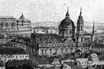 studie k vedutě Prahy, kresba perem, před r. 1831 ( © Vincenc Morstadt (in A. Liška: O spolupráci Antonína Mánesa a Vincence Morstadta, Umění IX-1, Ustav Dějin umění ČSAV, Praha 1961))