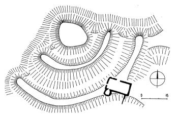 terénní náčrt (© M. Plaček: Ilustrovaná encyklopedie moravských hradů, hrádků a tvrzí, Libri, Praha 2001)