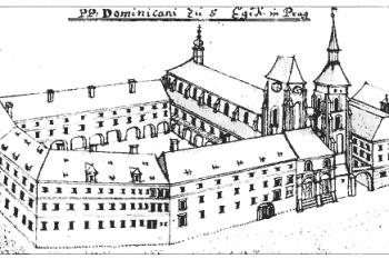 kostel s Dominikánským domem v 18. století ( © kresba F.B. Werner, cca 1740)