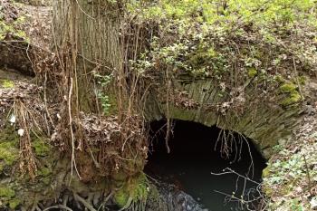 Vyústění skalního tunelu s náhonem (© Jan P. Štěpánek  04/2020)