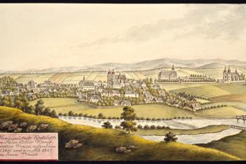 Kostelec nad Orlicí na obr. I.A.Venuta z roku 1821 (© Ing. Karel Kubín, 09/2017)
