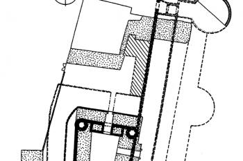 Rekonstrukce foftifikací v okolí zámku (hradu) ( © M. Plaček (Ilustrovaná encyklopedie moravských hradů, hrádků a tvrzí, Libri, Praha 2001))