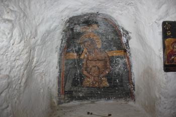 nástěnná malba Krista z 18. stol. v podzemí. (© Luděk Vláčil  08/2022)