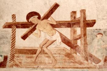 Kristus ve vinném lisu, c1500, severní zeď románské lodi (© Zany 10/2022)