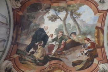 Fresky v I. patře prelatury - setkání knížete Břetislava s bl. Vintířem (© Johannes Cladis, 08/2015)