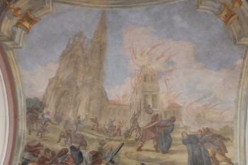 Fresky v I. patře prelatury - zničení kláštera husity (© Johannes Cladis, 08/2015)