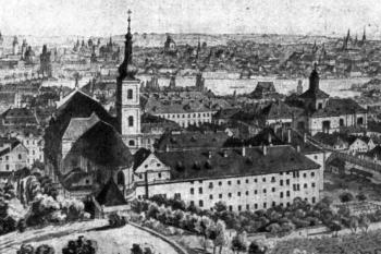 studie k vedutě Prahy, kresba perem, před r. 1831 ( © Vincenc Morstadt (in A. Liška: O spolupráci Antonína Mánesa a Vincence Morstadta, Umění IX-1, Ustav Dějin umění ČSAV, Praha 1961))