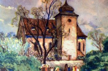 Kostel na kresbě Rudolfa Adámka (otištěno v Pražském ilustrovaném zpravodaji, č 1935, č. 30) (© Rudolf Adámek)