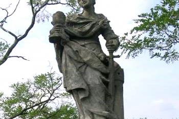 Socha sv. Barbory v Křeseticích u Kutné Hory. (© Pavel Vítek 10/2022)