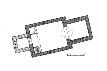 půdorys kostela (© Karel Kibic ml.: Středověká venkovská sakrální architektura na Čáslavsku, Vlastivědná knihovnička SPS, sv. 17, Společnost přátel starožitností a Unicornis, Praha 2010)